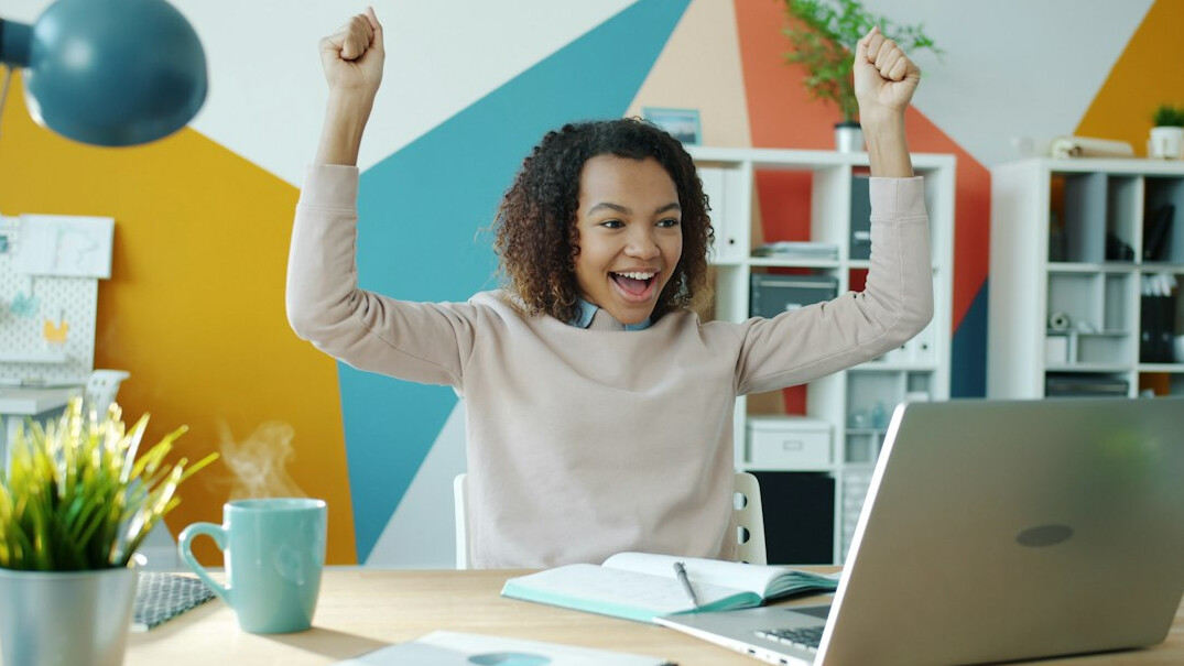 person celebrating job offer